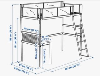 Cama alta IKEA VITVAL con escritorio