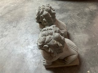 Pareja Leones Fu Chinos Piedra Gris