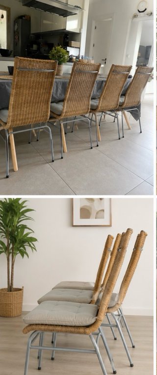 Juego de 4 sillas de comedor de mimbre