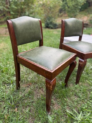 Juego de 2 Sillas Antiguas Madera y Piel