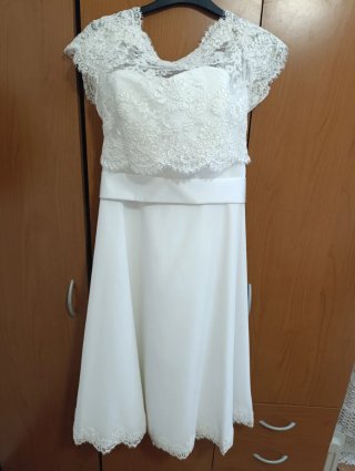 Vestido de Novia midi con encaje Blanco
