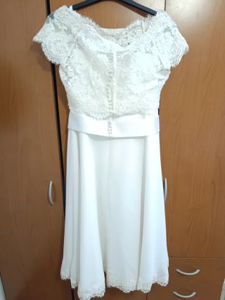 Vestido de Novia midi con encaje Blanco