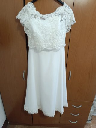 Vestido de Novia midi con encaje Blanco