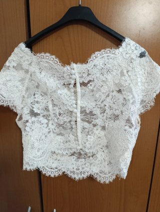 Vestido de Novia midi con encaje Blanco