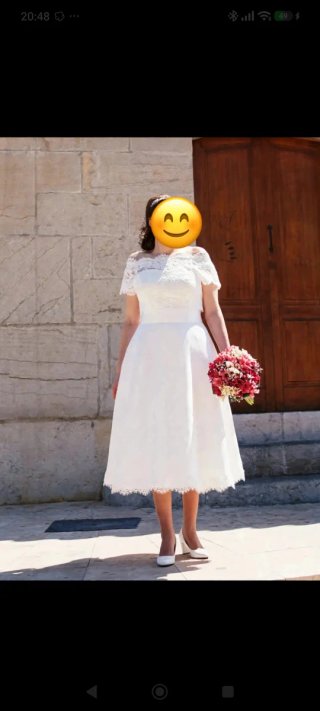 Vestido de Novia midi con encaje Blanco
