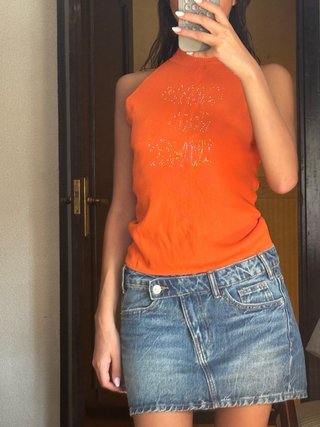 Top halter vintage naranja con strass