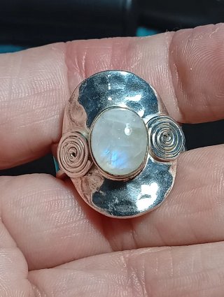 Anillo Plata Ley piedra luna talla exacta 25,5 mm