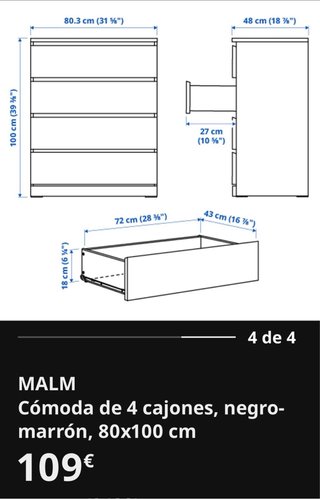 Cómoda Malm 4 cajones blanca