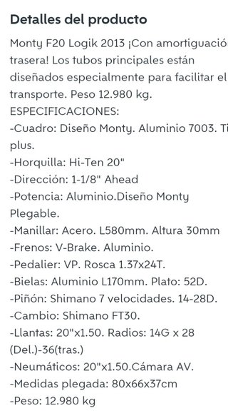 Bicicleta plegable monty F20