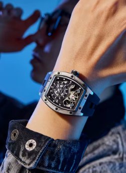 Reloj Automático Esqueleto Plata Negro