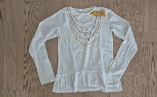 T-shirt bambina con stampa collana e fiocco