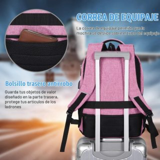 Mochila rosa con puerto USB