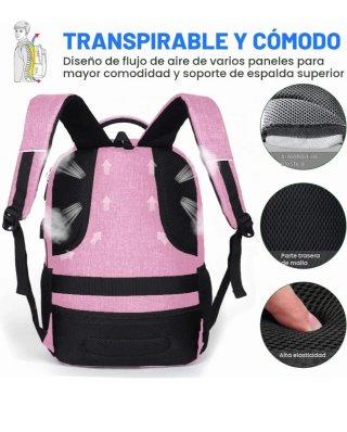 Mochila rosa con puerto USB