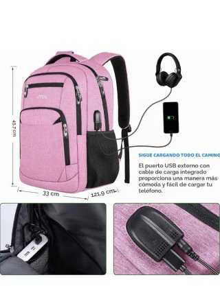 Mochila rosa con puerto USB