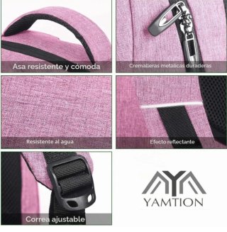 Mochila rosa con puerto USB