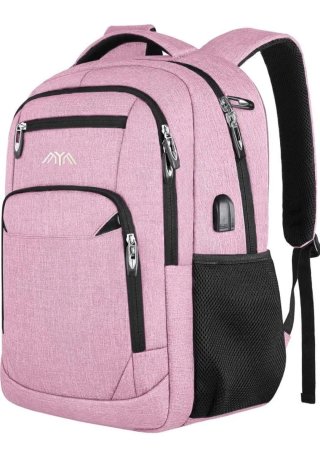 Mochila rosa con puerto USB