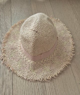 Cappello paglia bambina beige/rosa