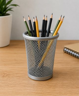 Portalápices Metálico de Escritorio Gris