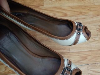 Zapatos de tacón peep. toe Massimo Dutti de piel