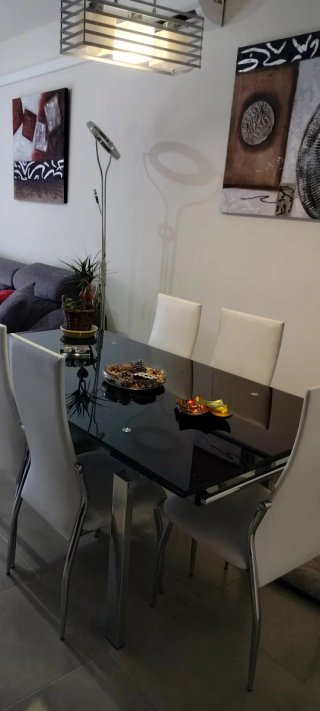 Mesa comedor cristal negro extensible 6 sillas