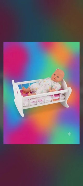 Muñeco bebé con cuna