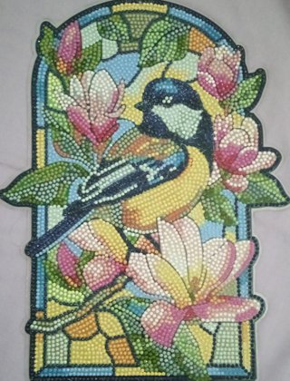 Mosaico Diamante Pájaro y Flores hecho a mano
