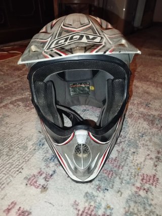 Casco Moto AGV Plata y Rojo