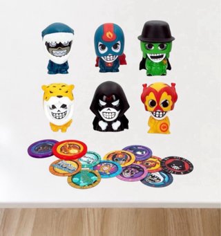Pack 6 Figuras Mini con Tazos y Powerdiscs