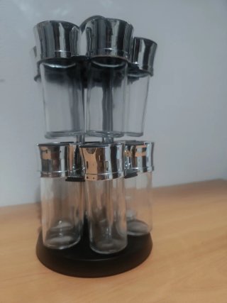 Especiero giratorio negro con 8 botes cristal