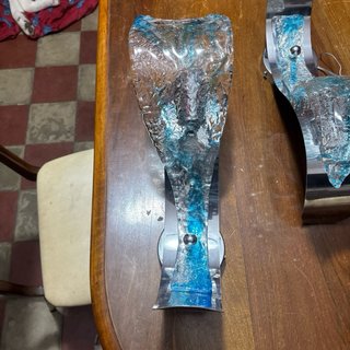 Coppia Applique Vetro Mazzega Acciaio Cromato