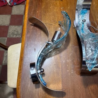 Coppia Applique Vetro Mazzega Acciaio Cromato