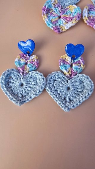 Pendientes Corazón Crochet Morado Rosa