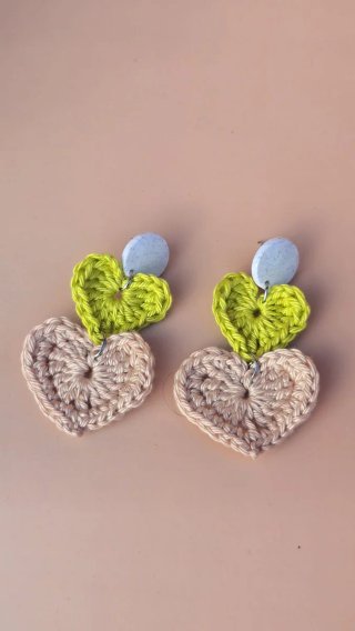 Pendientes Corazón Crochet Morado Rosa