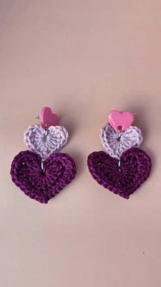 Pendientes Corazón Crochet Morado Rosa