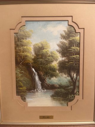 Cuadro paisaje cascada y bosque