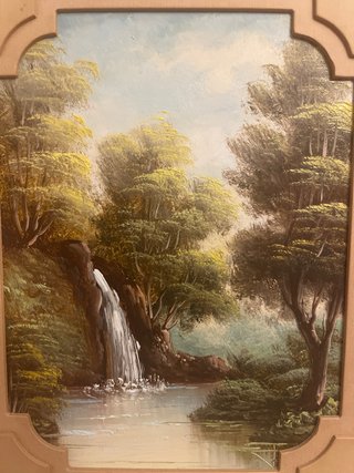 Cuadro paisaje cascada y bosque