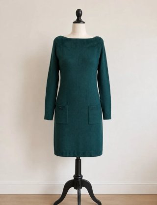 Vestido verde de punto con bolsillos