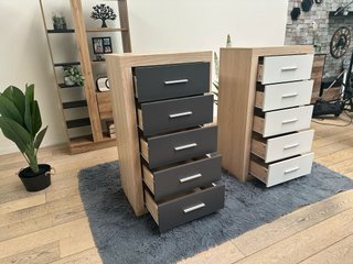 Cómoda Sinfonier 5 Cajones Madera y Gris