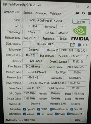 Tarjeta Gráfica GeForce RTX 2060 8GB GDDR6