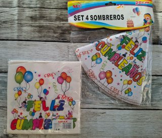 Set 4 Sombreros y Servilletas Cumpleaños