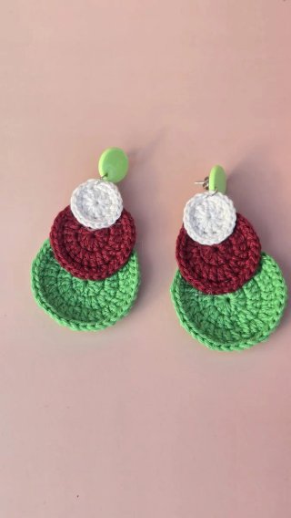Pendientes crochet círculos verde y naranja