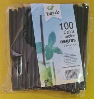 Lote 200 Pajitas Negras Betik 13 y 20 cm