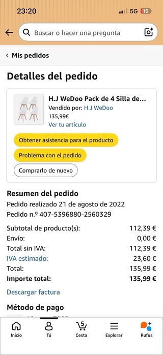 Mesa de comedor + 4 sillas