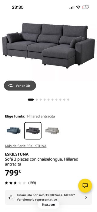 Sofá ESKILSTUNA 3 plazas chaiselounge cama azul