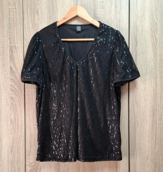Top negro lentejuelas escote V Shein talla L NUEVO