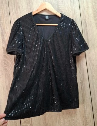 Top negro lentejuelas escote V Shein talla L NUEVO