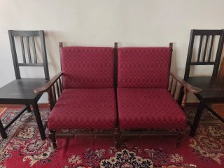 Sofá biplaza madera y tela rústica