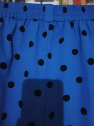 Pantalón ancho,cintura elástica, azul lunares T.XX