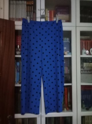 Pantalón ancho,cintura elástica, azul lunares T.XX