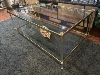 Mesa de centro cristal y metal dorado
